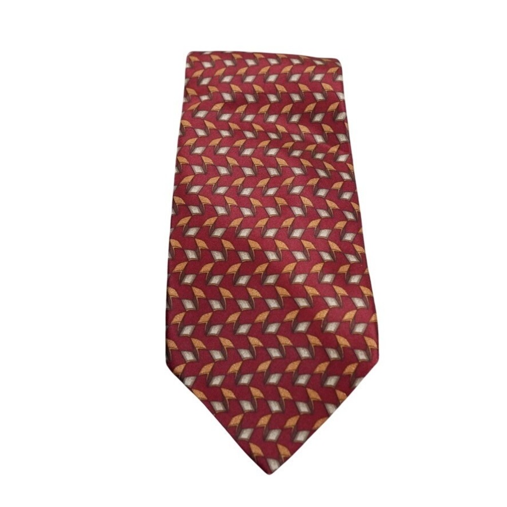 Valentino Cravatte‎ Mens Silk Tie Burgundy Gold Geometric Hand Made Italy 70128